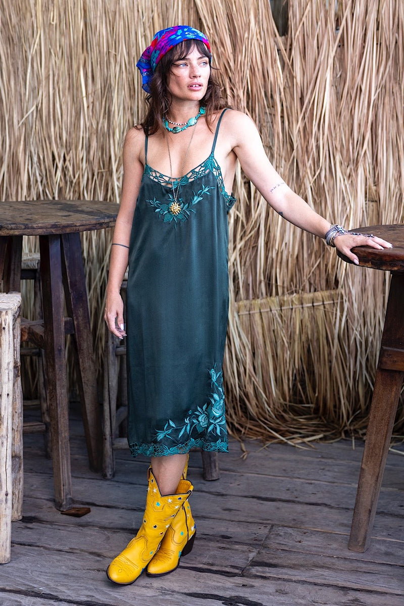 Georgia Rain Silk Slip Dress - Forest - Chasing Unicorns