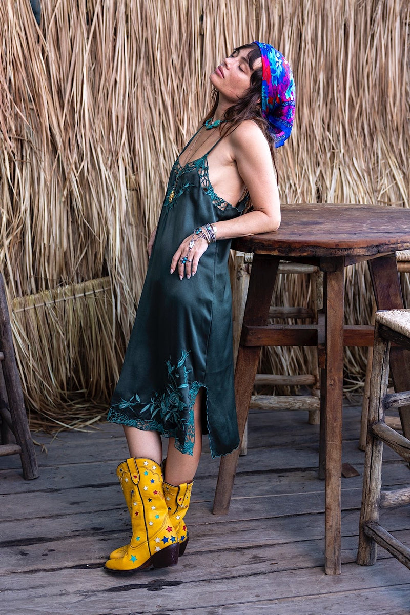 Georgia Rain Silk Slip Dress - Forest - Chasing Unicorns