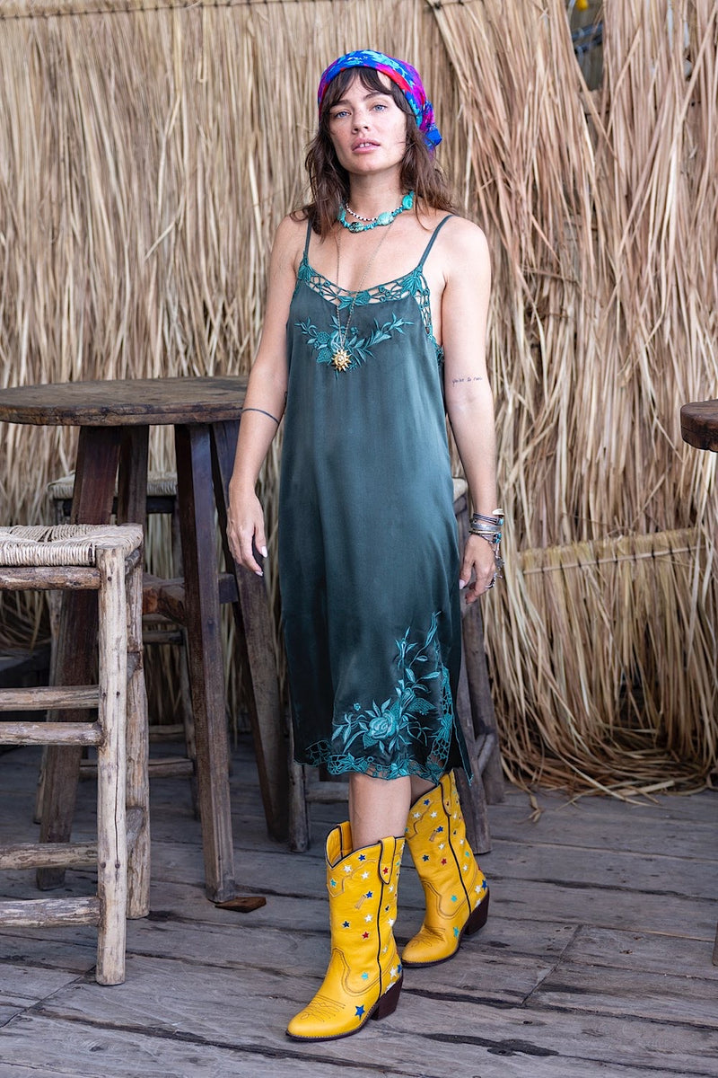 Georgia Rain Silk Slip Dress - Forest - Chasing Unicorns