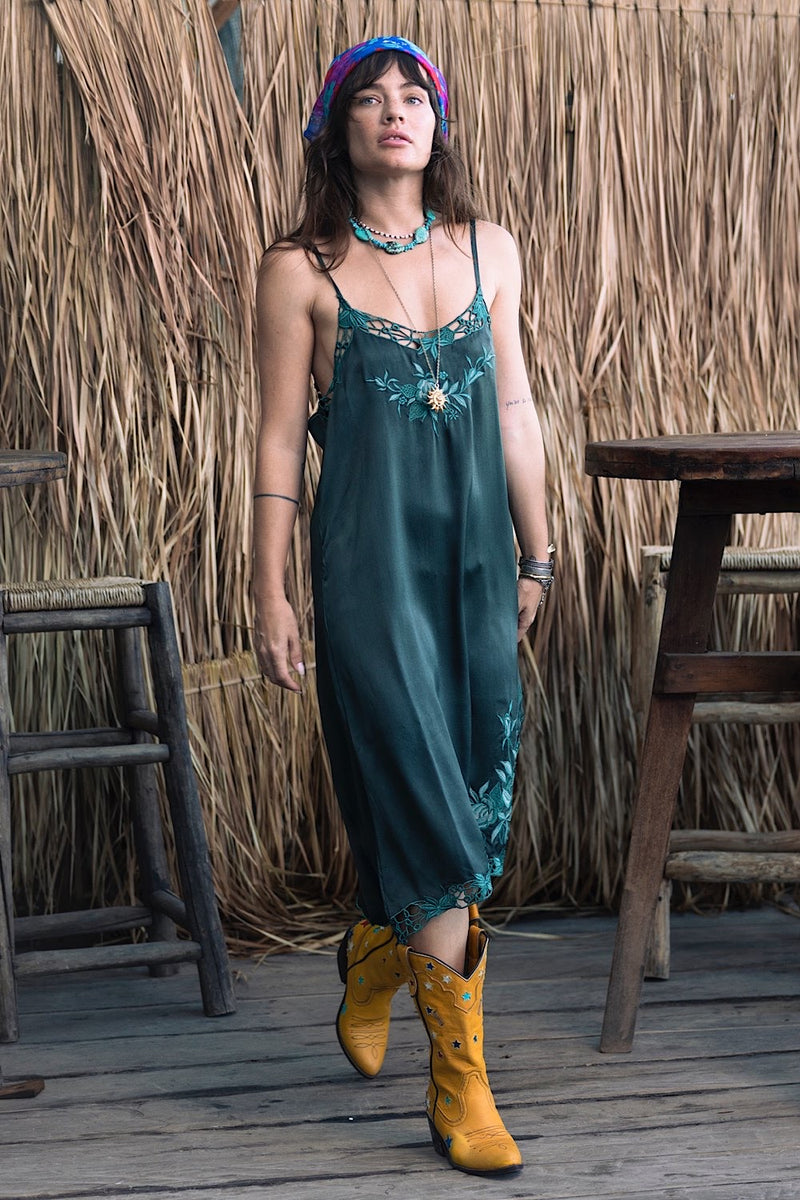 Georgia Rain Silk Slip Dress - Forest - Chasing Unicorns