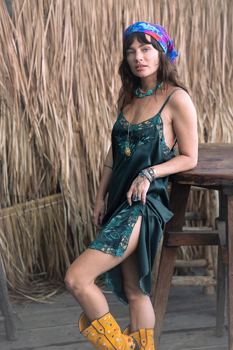Georgia Rain Silk Slip Dress - Forest - Chasing Unicorns