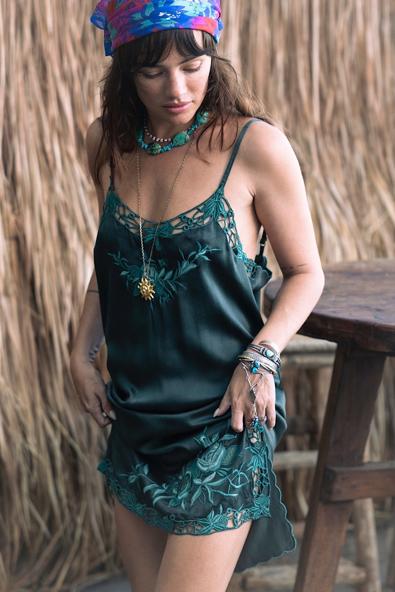 Georgia Rain Silk Slip Dress - Forest - Chasing Unicorns