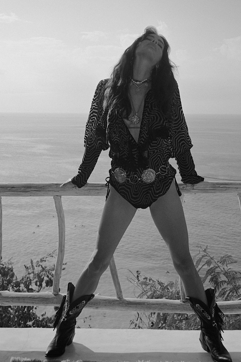 Good Times, Bad Times Silk Burnout, Lace + Ruffle Blouse - black - Chasing Unicorns