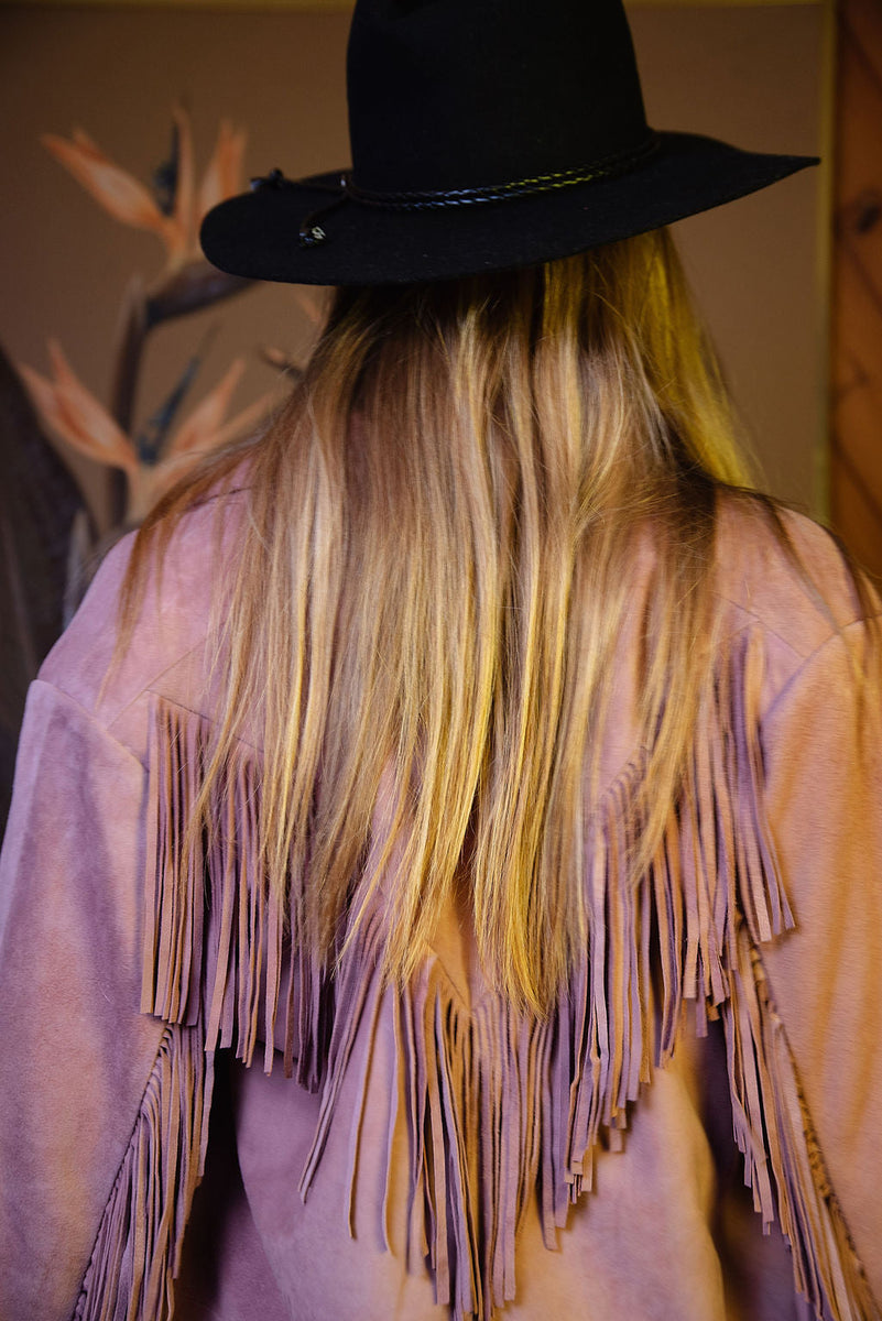 I'm Your Baby Tonight Suede Fringe Jacket - Pink - Chasing Unicorns