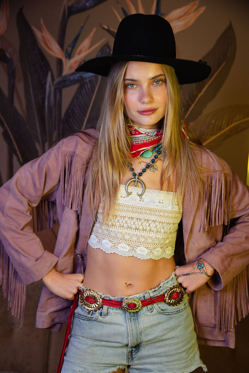 I'm Your Baby Tonight Suede Fringe Jacket - Pink - Chasing Unicorns