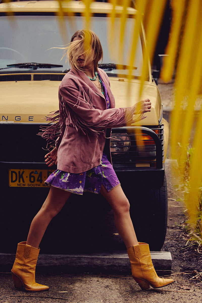 I'm Your Baby Tonight Suede Fringe Jacket - Pink - Chasing Unicorns