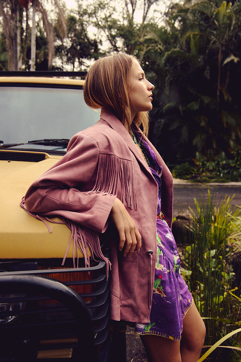 I'm Your Baby Tonight Suede Fringe Jacket - Pink - Chasing Unicorns