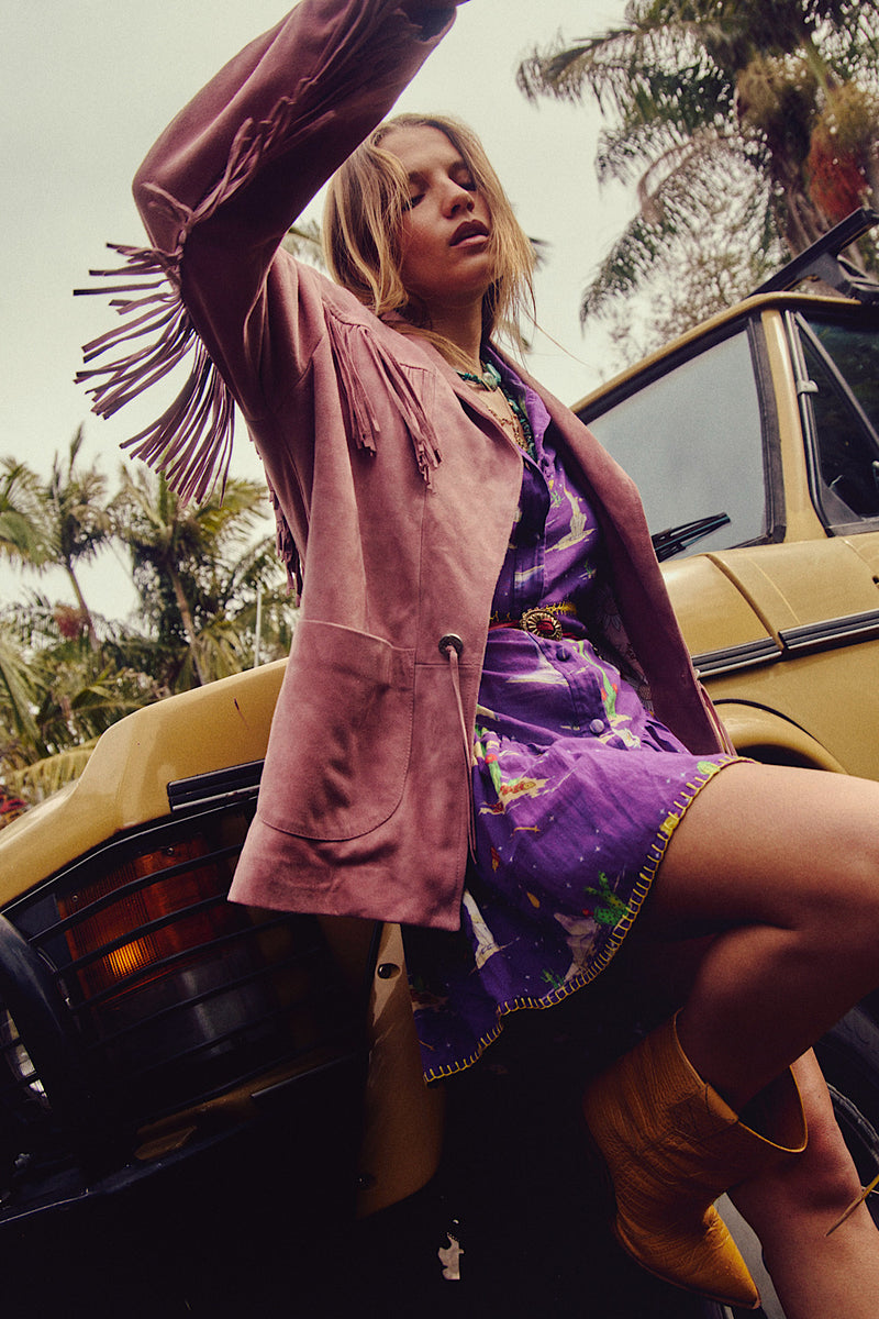 I'm Your Baby Tonight Suede Fringe Jacket - Pink - Chasing Unicorns