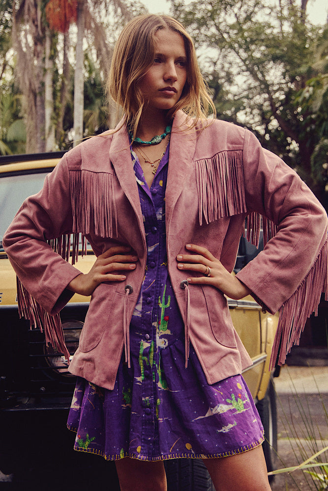 I'm Your Baby Tonight Suede Fringe Jacket - Pink