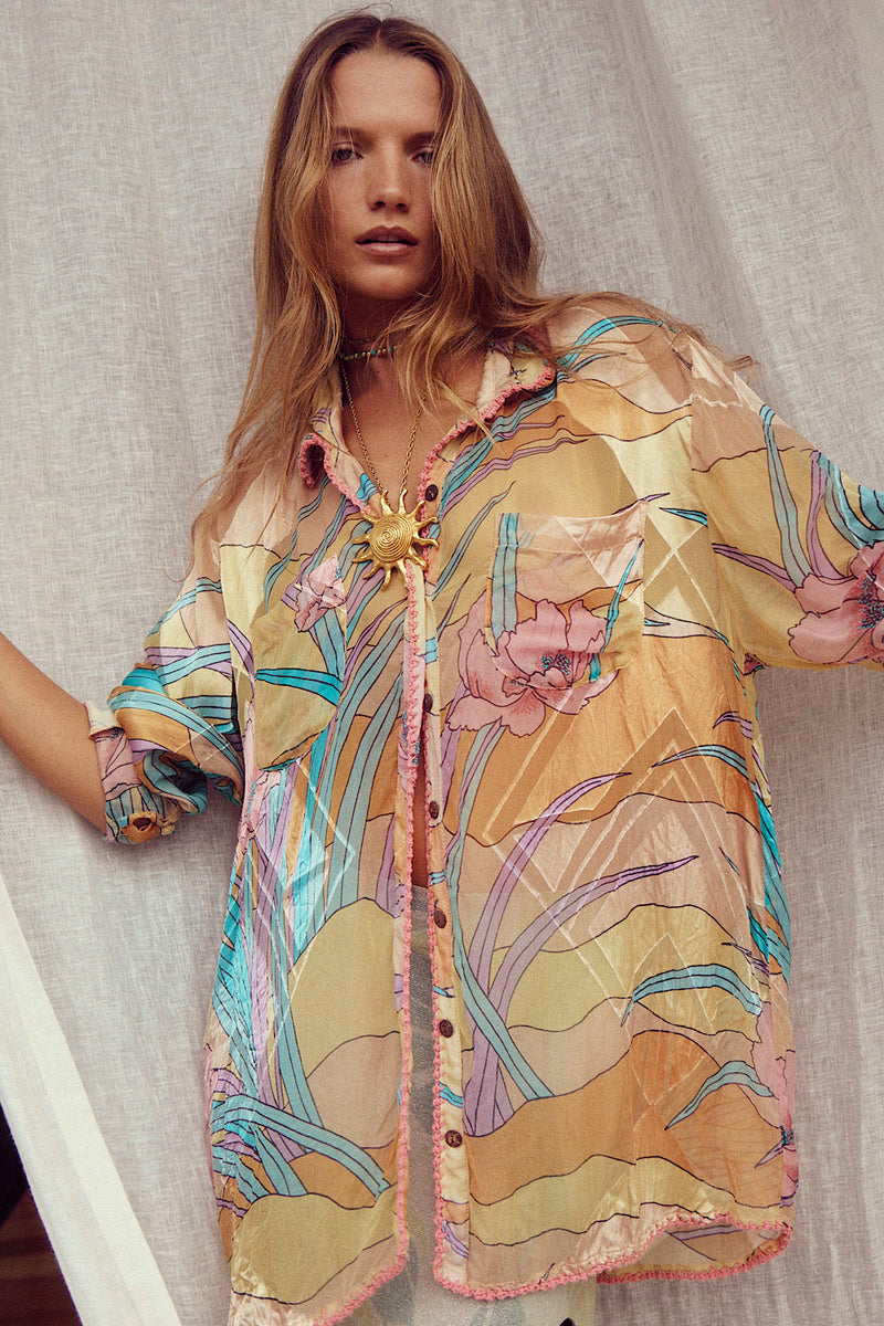 Just Can’t Get Enough Silk Burnout Long Sleeve Shirt - Chasing Unicorns
