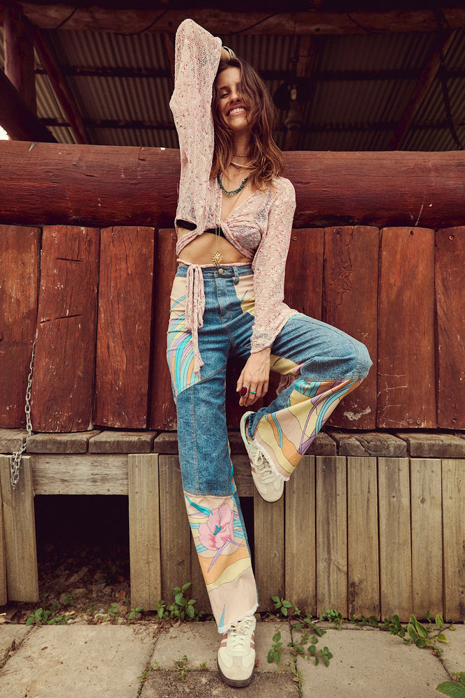 Just Can’t Get Enough Stretch Denim + Twill Patchwork Flares