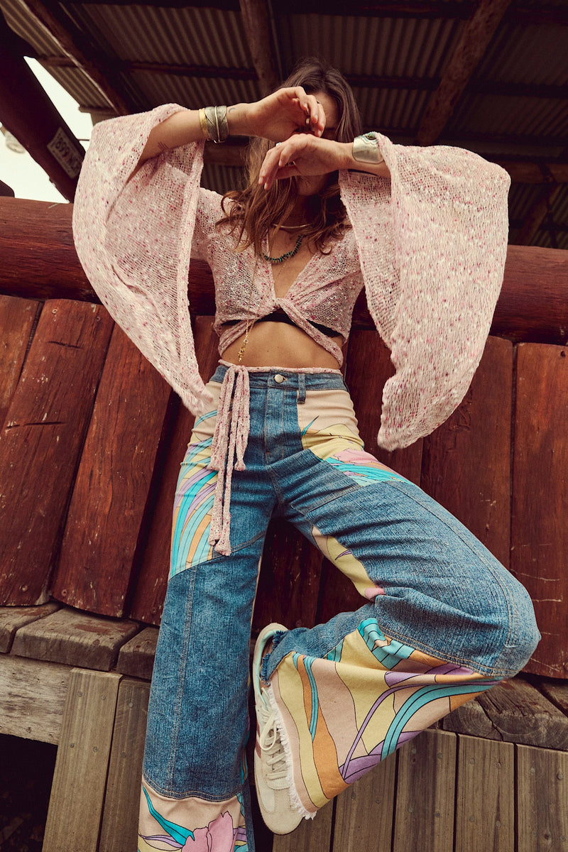 Just Can’t Get Enough Stretch Denim + Twill Patchwork Flares - Chasing Unicorns