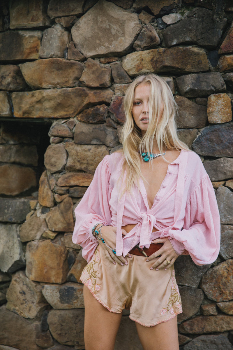 Layla Embroidered Silk Shorts - Chasing Unicorns