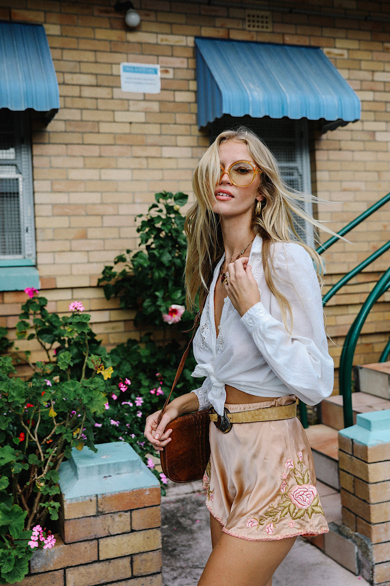 Layla Embroidered Silk Shorts - Chasing Unicorns