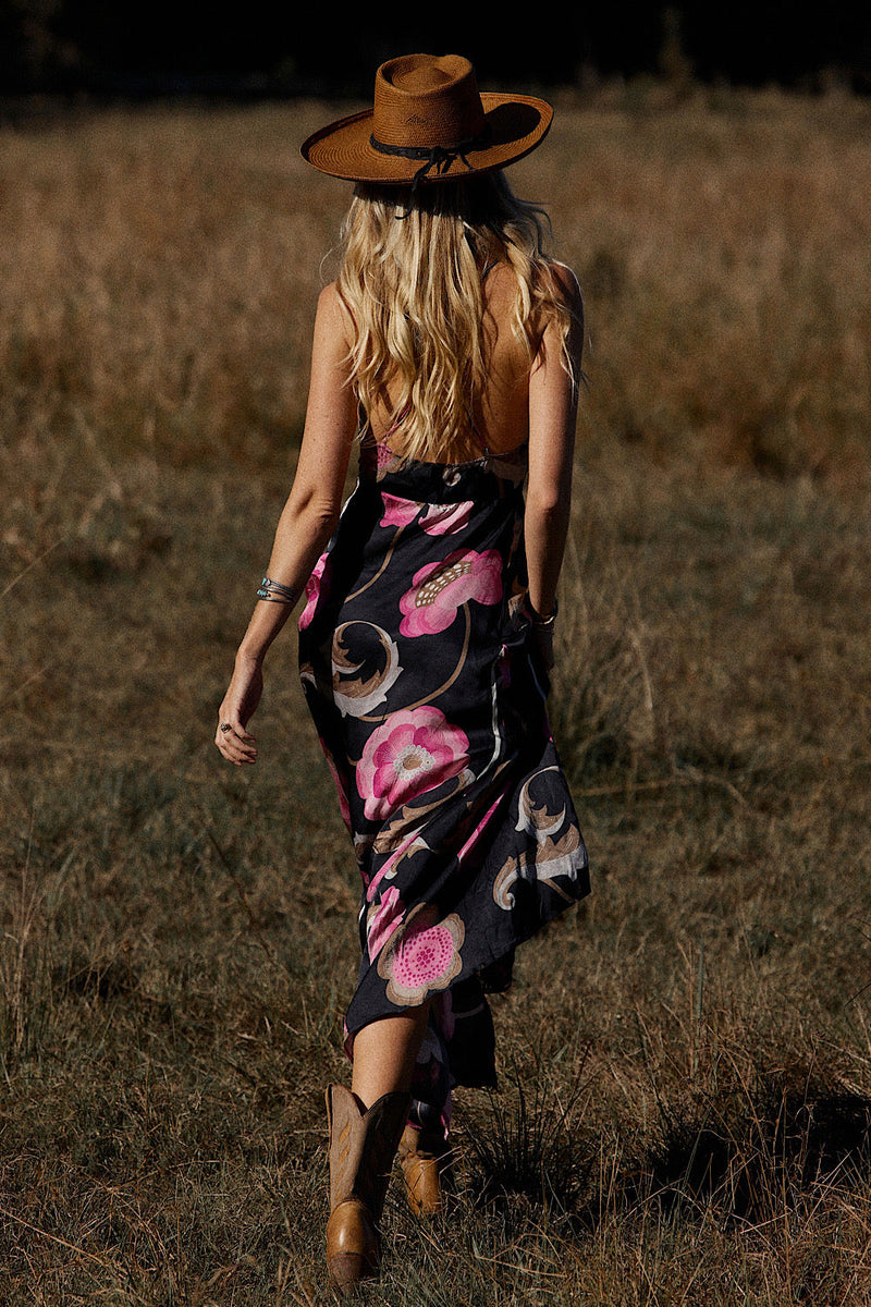 Long Way Around Satin + Lace Slip Maxi Dress - Black - Chasing Unicorns