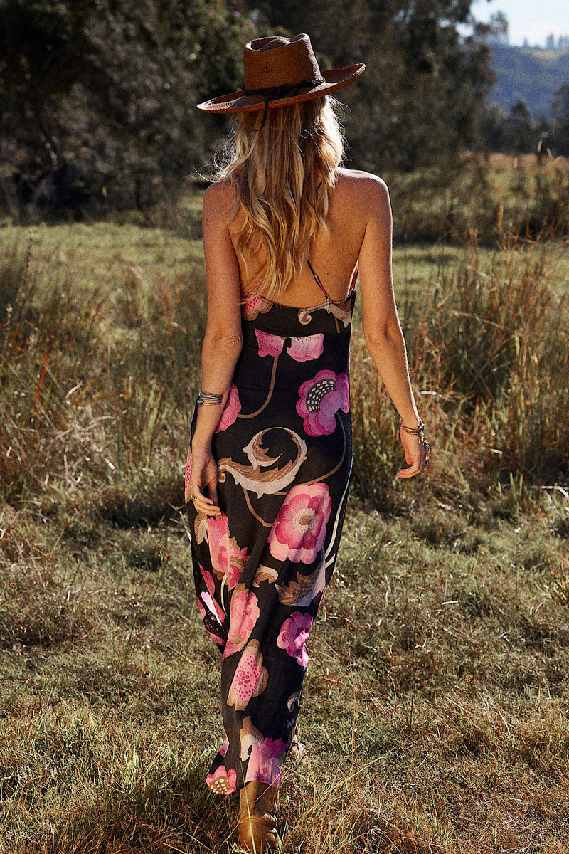 Long Way Around Satin + Lace Slip Maxi Dress - Black - Chasing Unicorns
