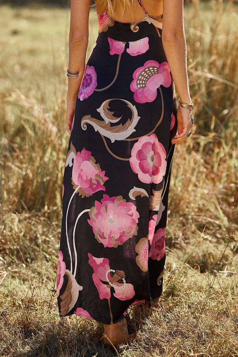 Long Way Around Satin + Lace Slip Maxi Dress - Black - Chasing Unicorns