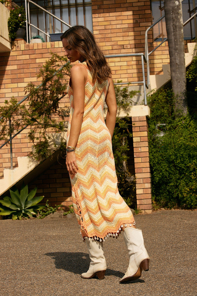 Long White Cloud Appliqué Palm Crochet Midi Dress - Chasing Unicorns