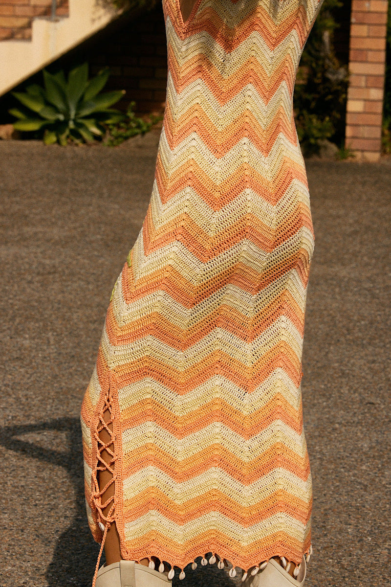 Long White Cloud Appliqué Palm Crochet Midi Dress - Chasing Unicorns