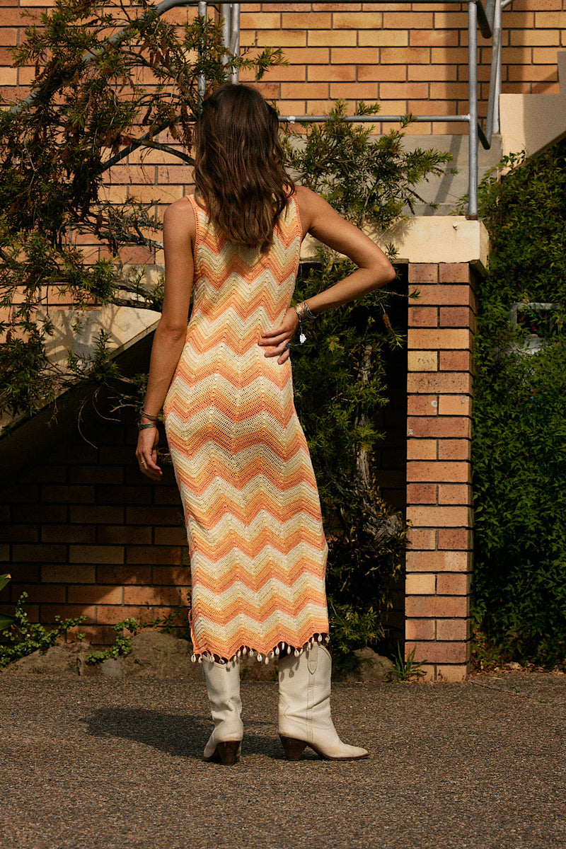 Long White Cloud Appliqué Palm Crochet Midi Dress - Chasing Unicorns