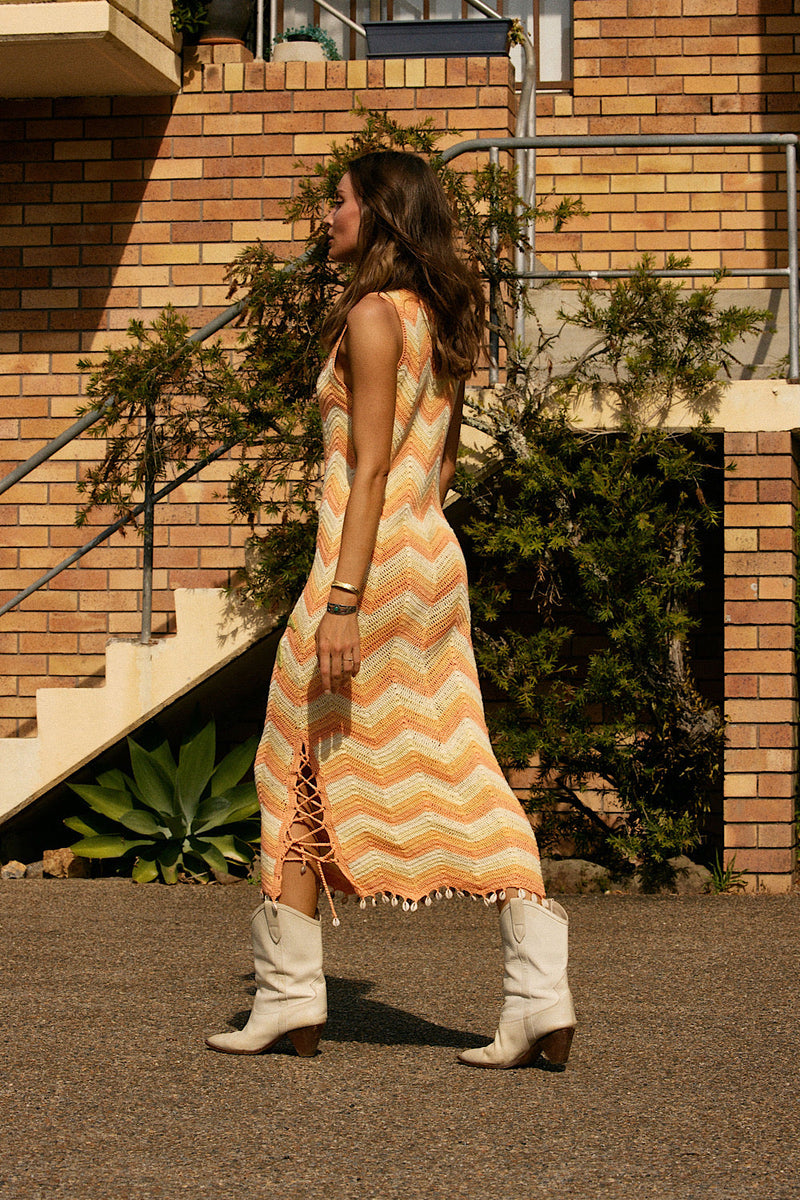 Long White Cloud Appliqué Palm Crochet Midi Dress - Chasing Unicorns