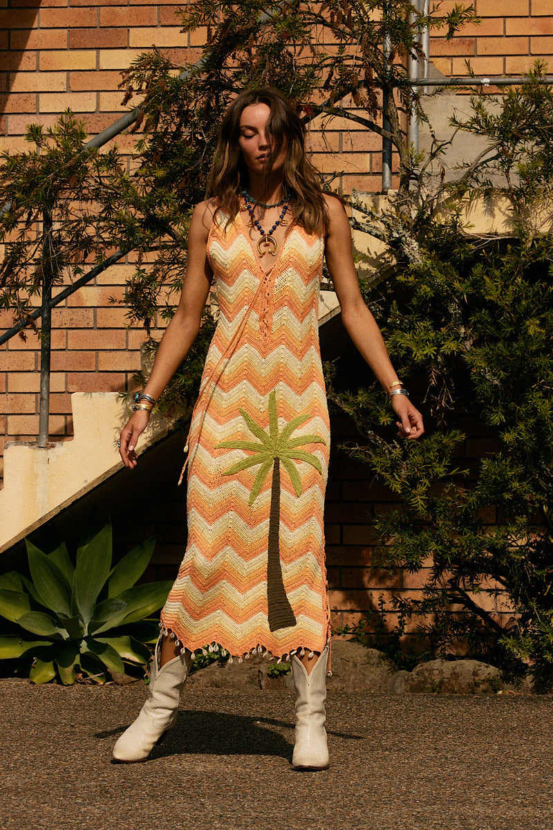 Long White Cloud Appliqué Palm Crochet Midi Dress - Chasing Unicorns