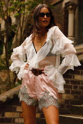 You Belong to Me Silk Satin + Lace Shorts - pale pink