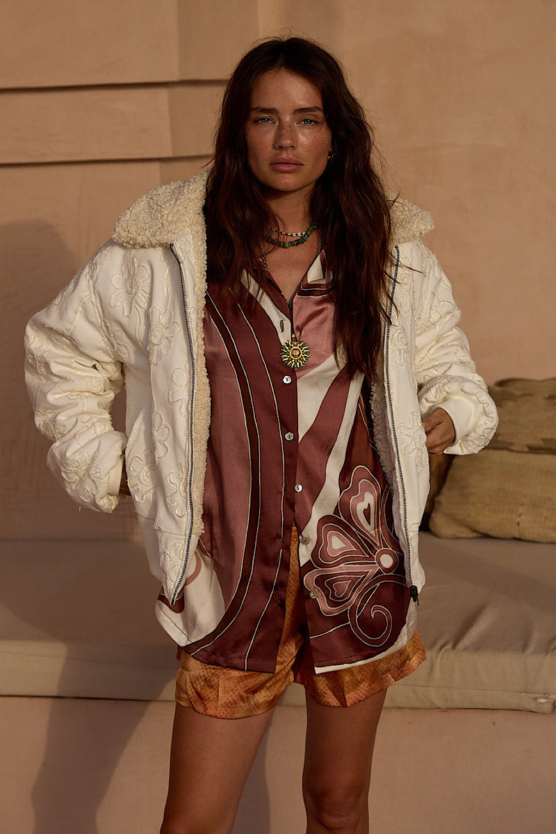 Miami Silk Satin Hand Painted Oversized Shirt - Chocolate - Chasing Unicorns