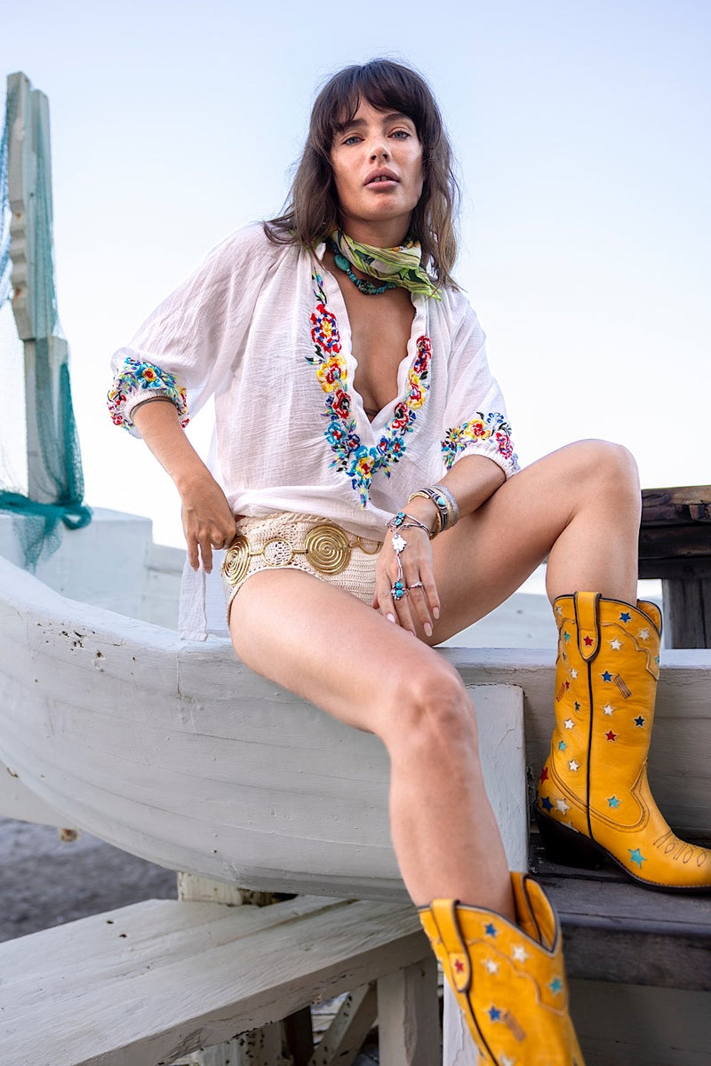 Morning Sun Embroidered Cotton Blouse - Chasing Unicorns