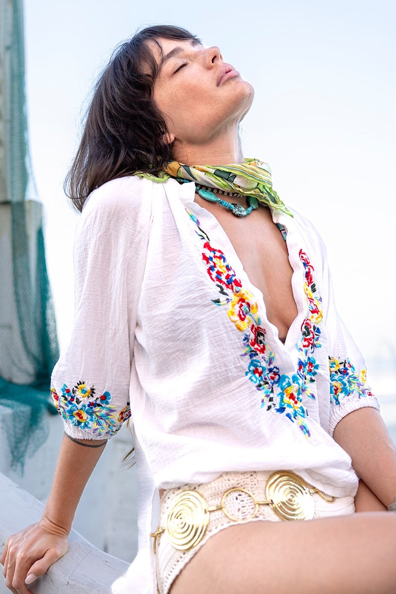 Morning Sun Embroidered Cotton Blouse - Chasing Unicorns
