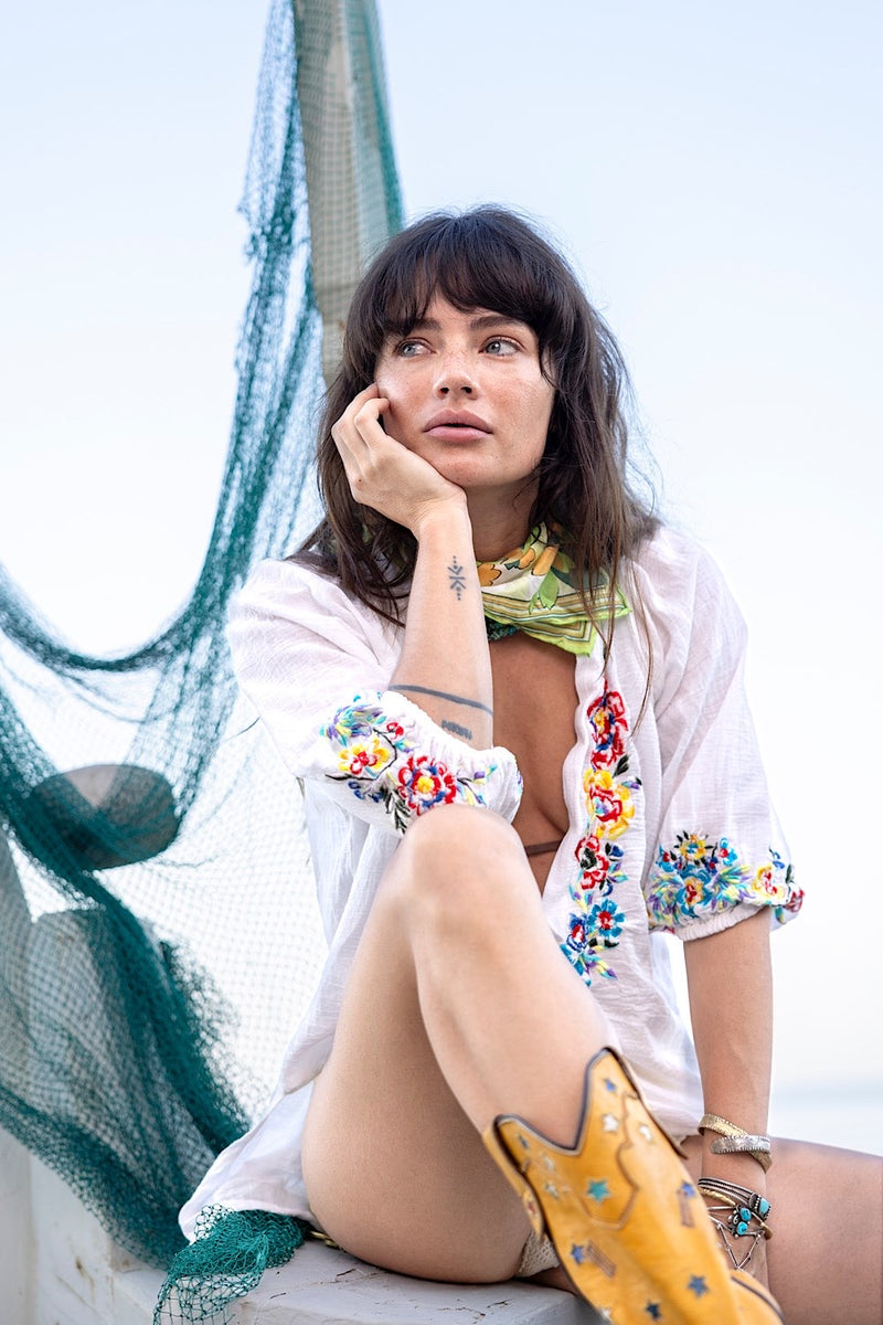 Morning Sun Embroidered Cotton Blouse - Chasing Unicorns