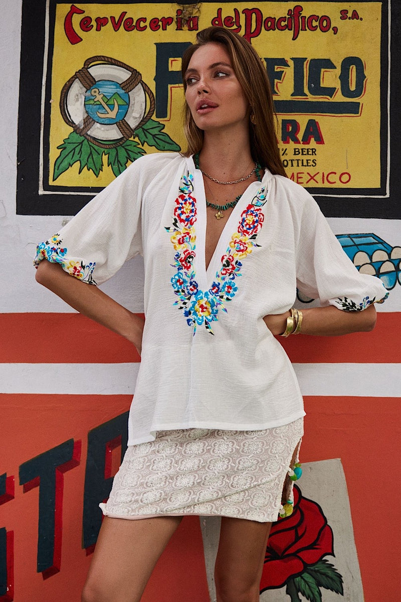 Morning Sun Embroidered Cotton Blouse - Chasing Unicorns