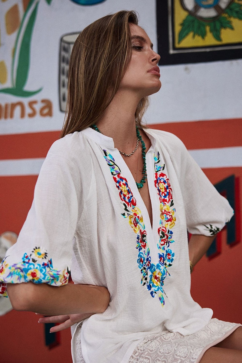 Morning Sun Embroidered Cotton Blouse - Chasing Unicorns