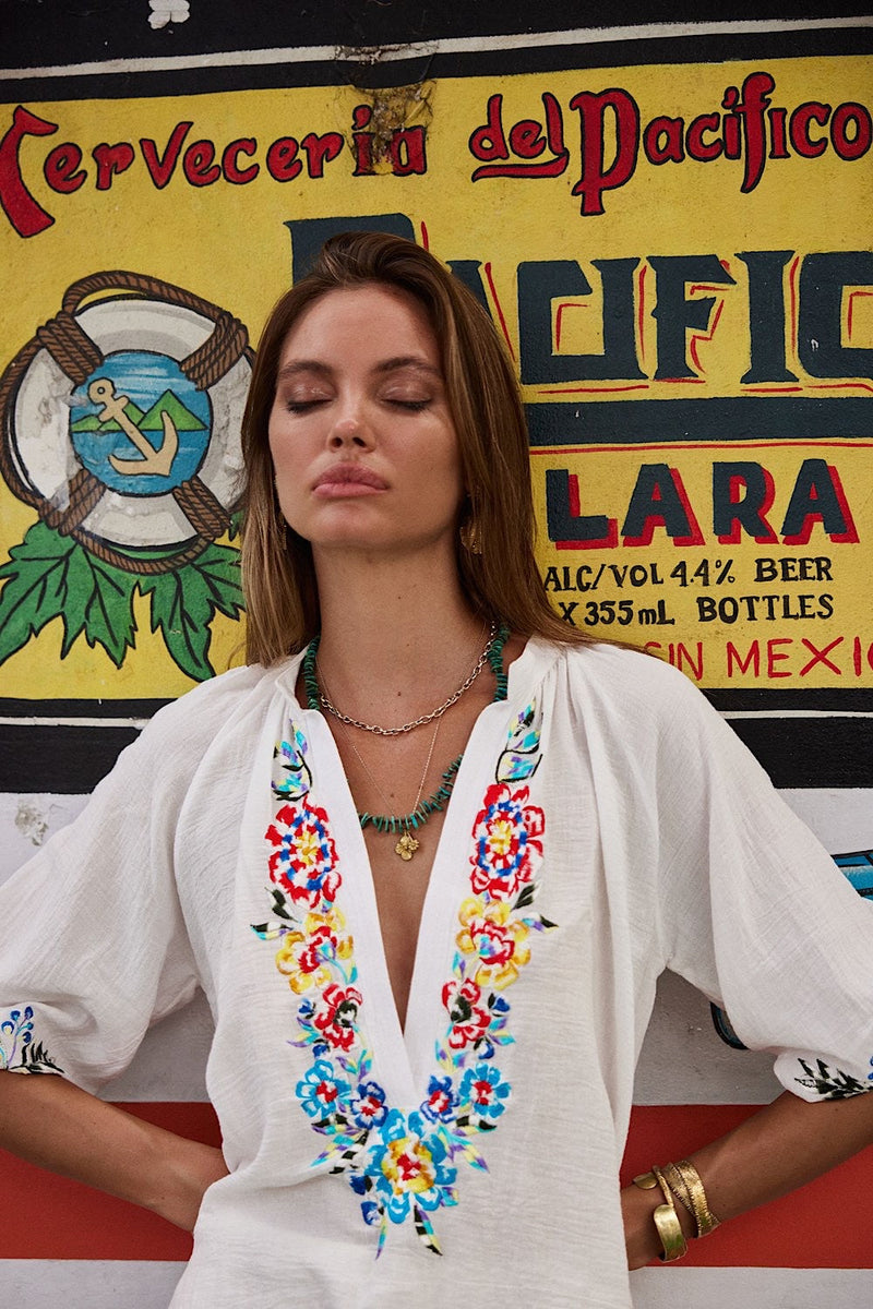 Morning Sun Embroidered Cotton Blouse - Chasing Unicorns