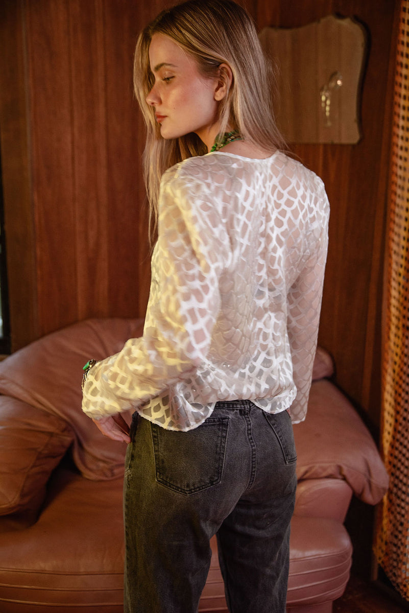 Mother of Pearl Silk Tie Blouse - Chasing Unicorns