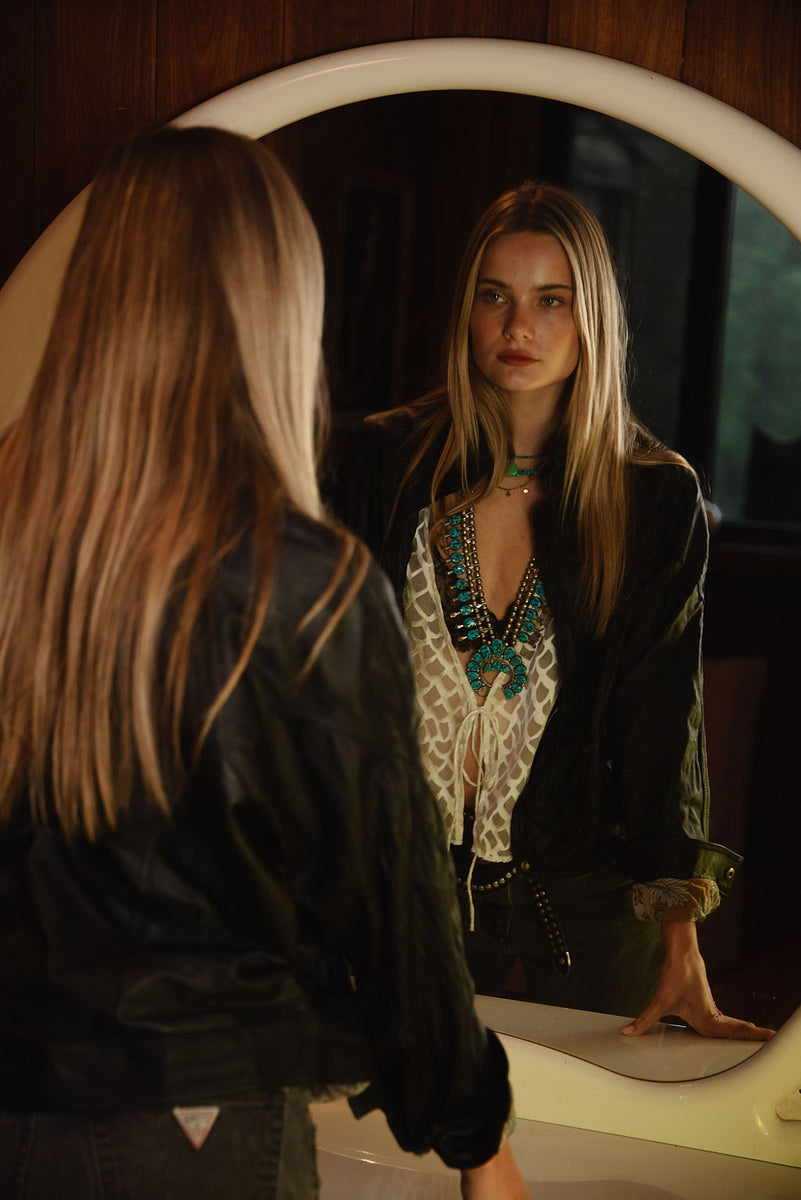 Mother of Pearl Silk Tie Blouse - Chasing Unicorns