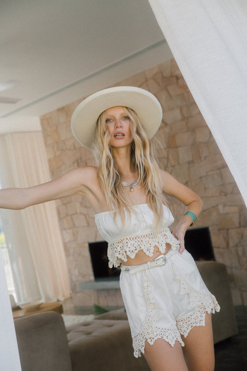 Mustang Sally Silk Satin Crochet Bandeau Top - Chasing Unicorns