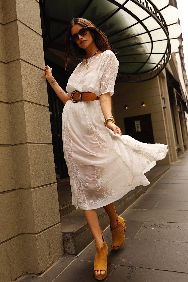 Natural Mystic Silk/Cotton Maxi Dress - Chasing Unicorns