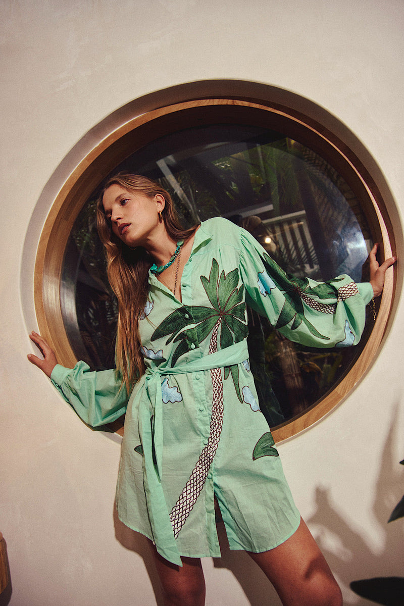 Never Ending Story Embroidered Cotton Shirtdress - Chasing Unicorns