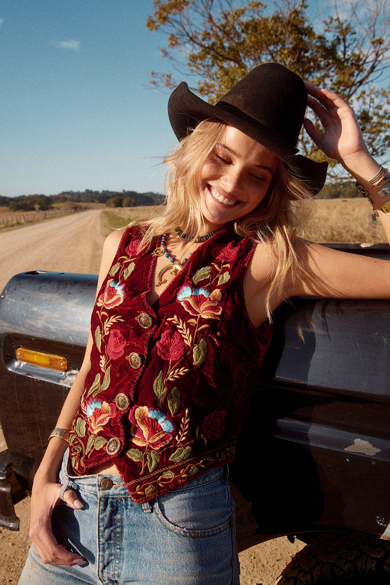 NEW Embroidered Velvet Vest - Chasing Unicorns