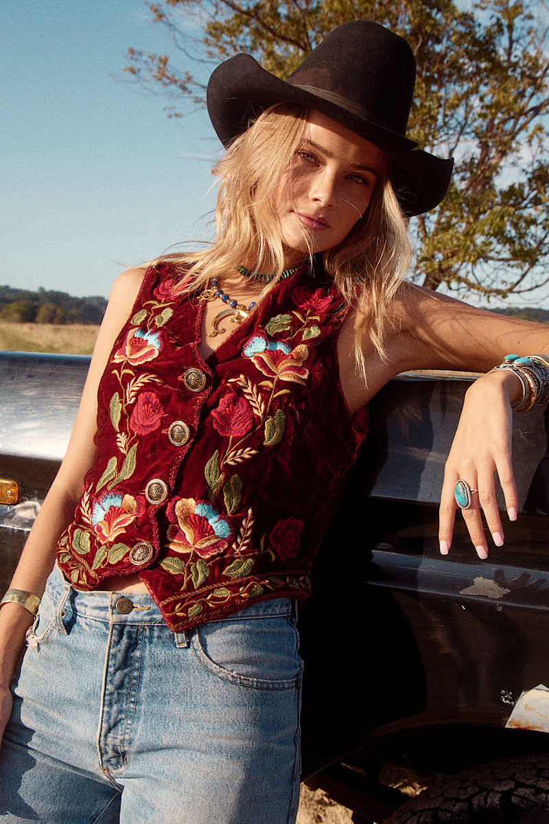 NEW Embroidered Velvet Vest - Chasing Unicorns