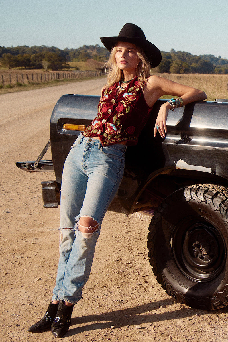 NEW Embroidered Velvet Vest - Chasing Unicorns