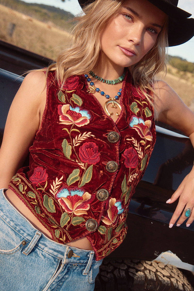 NEW Embroidered Velvet Vest - Chasing Unicorns