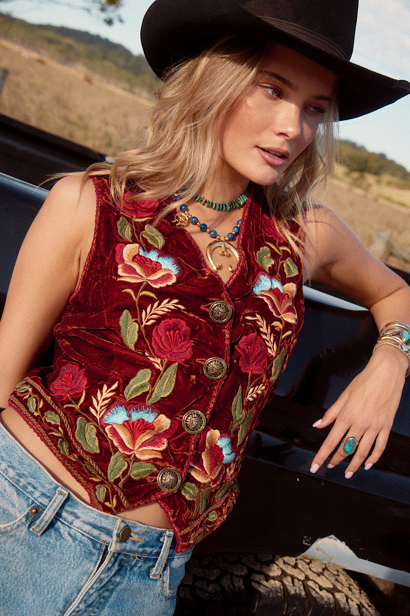 NEW Embroidered Velvet Vest - Chasing Unicorns
