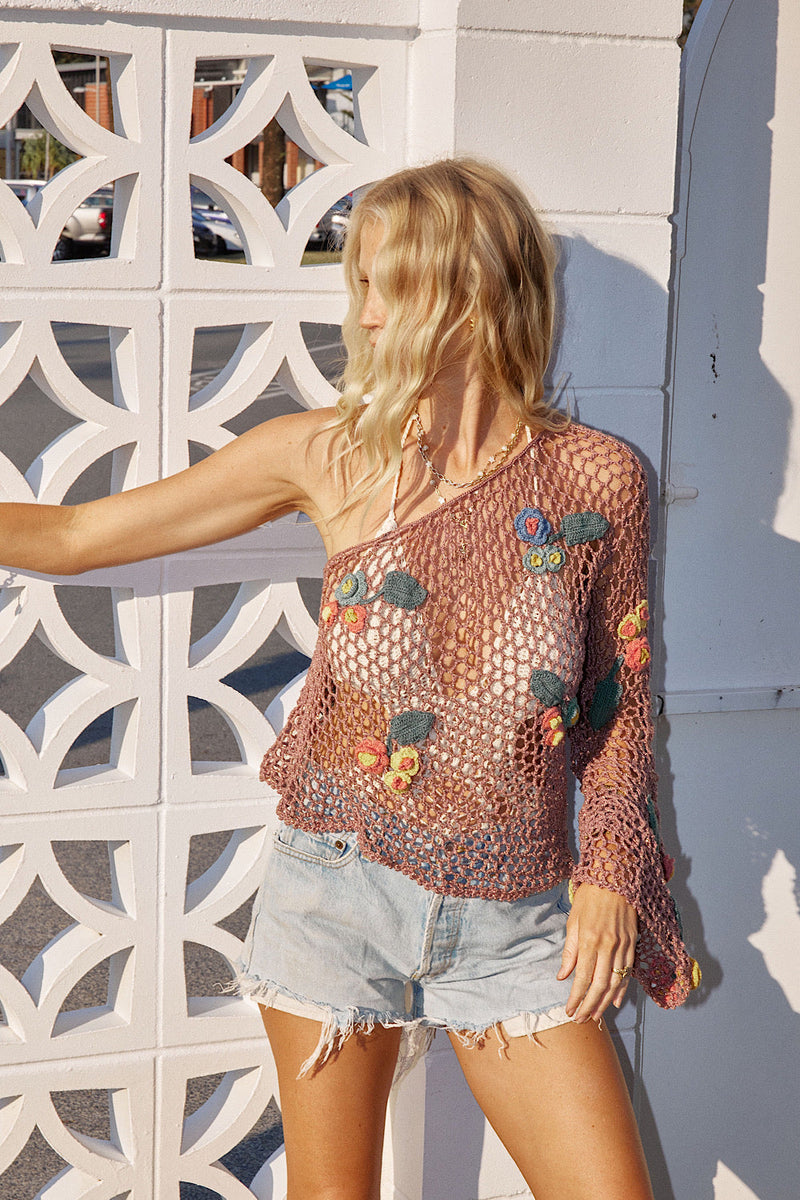 NEW Floral One Shoulder Crochet Jumper - Chasing Unicorns