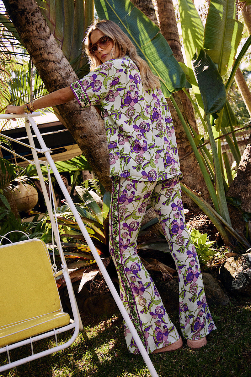 NEW Floral Silk Satin Embroidered Flares - Chasing Unicorns