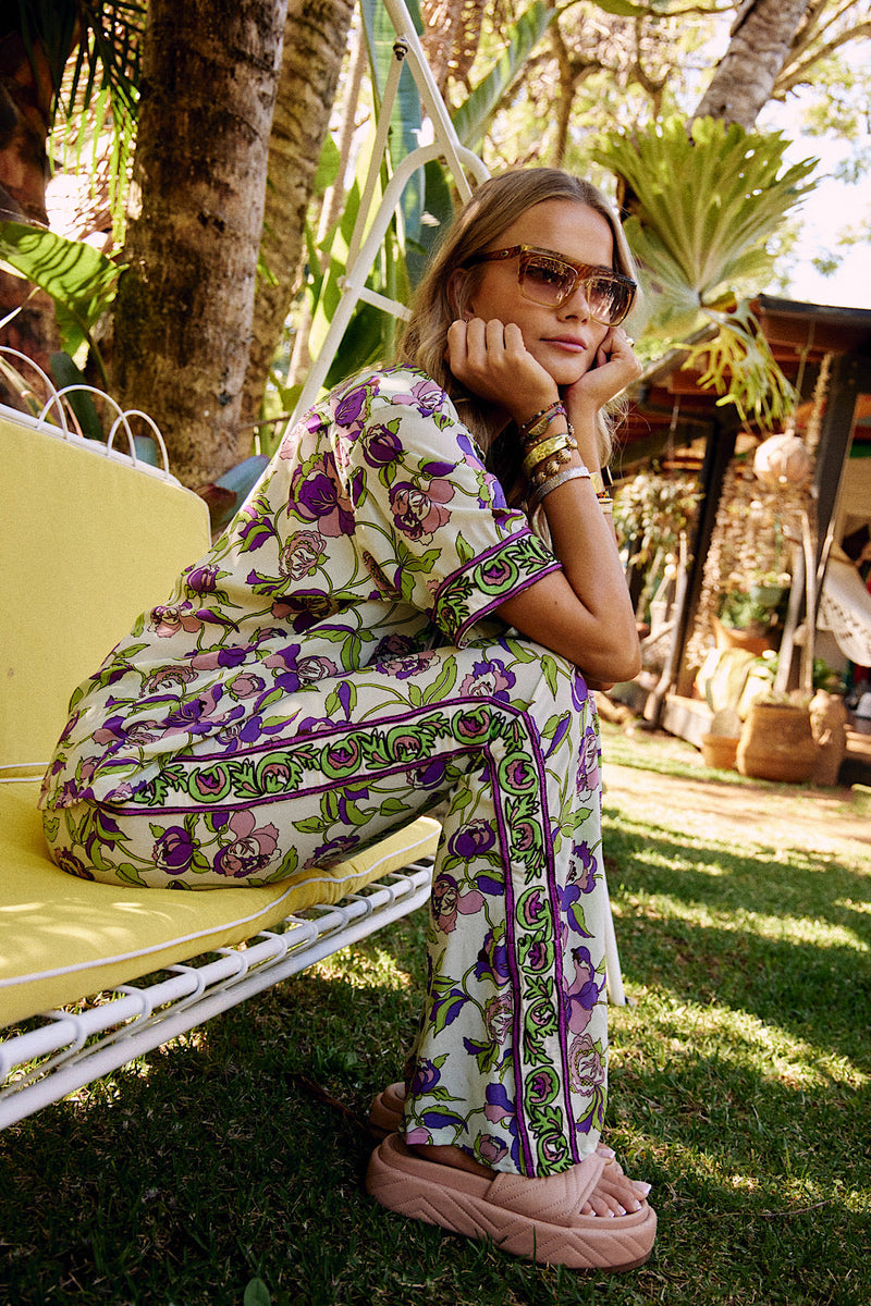 NEW Floral Silk Satin Embroidered Flares - Chasing Unicorns