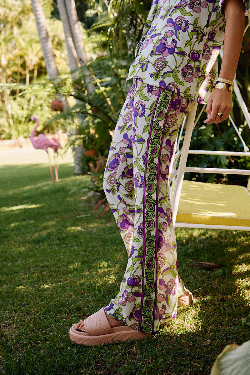 NEW Floral Silk Satin Embroidered Flares - Chasing Unicorns