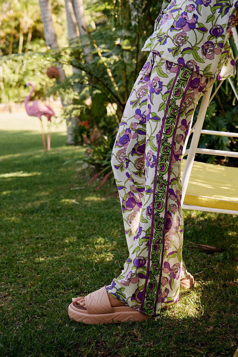 NEW Floral Silk Satin Embroidered Flares - Chasing Unicorns