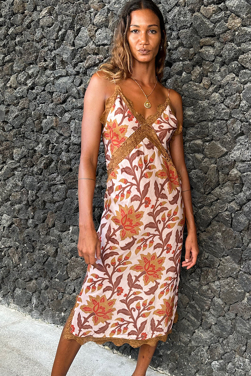 NEW Friend Of The Devil Backless Silk Slip Midi Dress - Chasing Unicorns